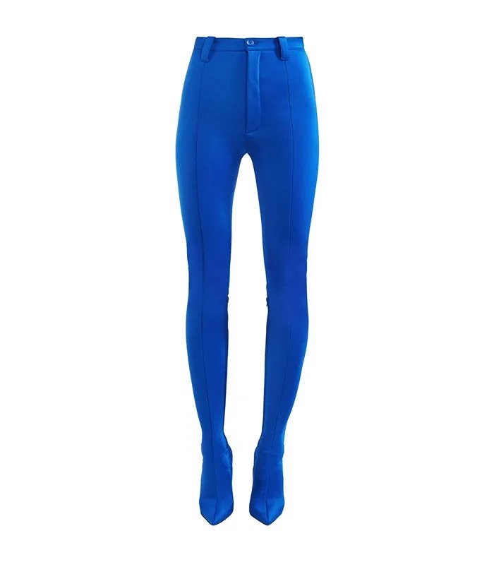 Balenciaga pantashoes in a bright blue color.