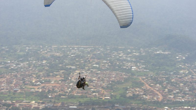 A paraglider over Nkawkaw in the Kwahu area of Ghana's Eastern Region